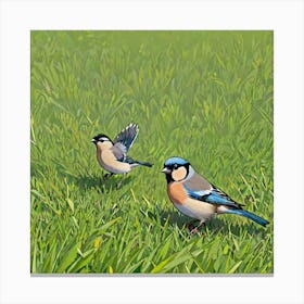 Bluebirds In The Grass Canvas Print