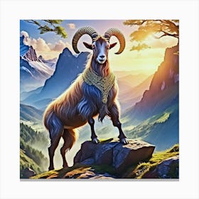 Goat Standing On A Mountain Canvas Print