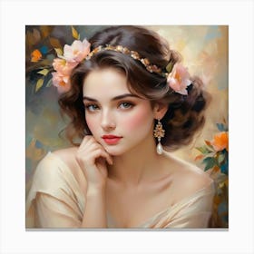 Girl With Flowers 16 Canvas Print