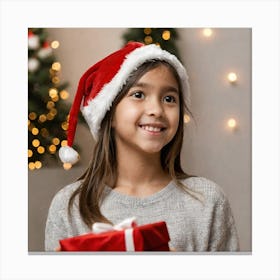 Girl In Santa Hat 1 Canvas Print