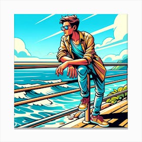 Young Man Sitting On Railing Canvas Print