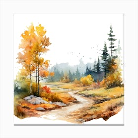 Watercolor Autumn Landscape Painting Canvas Print