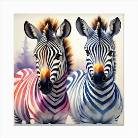 Vibrant Zebra Duo Watercolor Pointillism Wildlife Art Canvas Print