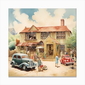 Retro Reverie: Watercolour Impressions from the 1940s Canvas Print