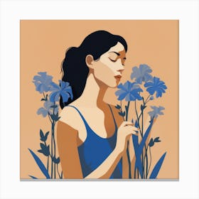 Woman Smelling Flowers 1 Canvas Print