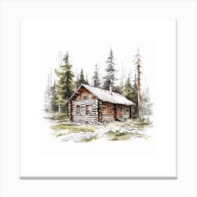 Simple Log Cabin In The Woods Sketch Canvas Print