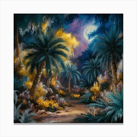 A night in the desert in the middle of a moonlit oasis 4 Canvas Print