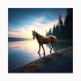 Horse On The Beach At Night 1 Canvas Print