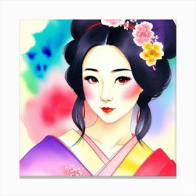 Whispers of Kyoto: Portrait of a Traditional Geisha Canvas Print