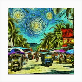 Tropical Rhapsody: Van Gogh's Patong Beach Impression Canvas Print