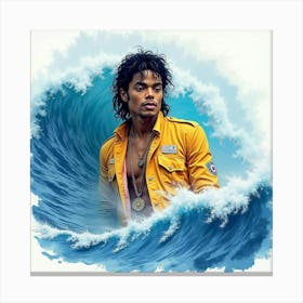 Michael Jackson With A Watercolor Ocean Waves Backdrop 1 Canvas Print