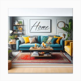 Home Art: A Realistic and Stylish Painting of a Living Room Interior with a Handwritten Font Canvas Print