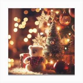 Christmas Tree With Teddy Bear Canvas Print