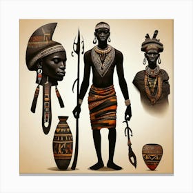 Tribal African Art men silhouettes 4 Canvas Print