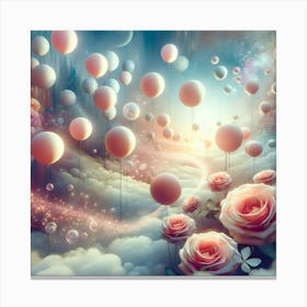 Roses And Balloons In The Sky Canvas Print