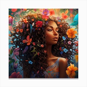 Afro Girl With Flowers 8 Canvas Print