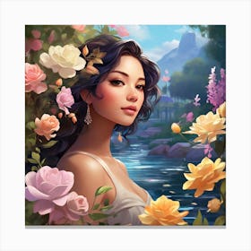 Girl With Roses Canvas Print