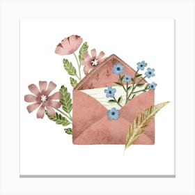 Watercolor Flowers In A pink Envelope Canvas Print