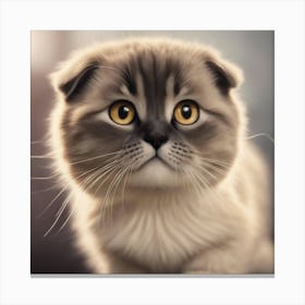 A Cute Scottish Fold Kitty, Pixar Style, Watercolor Illustration Style 8k, Png (13) Canvas Print
