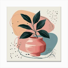 A stunning painting of a plant with dark green leaves, artistically placed in a pink ceramic vase. 3 Canvas Print
