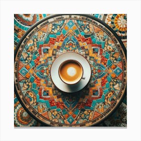 Coffee Cup On A Tiled Table 1 Canvas Print