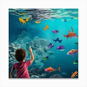 Child Looking At Fish In An Aquarium Canvas Print