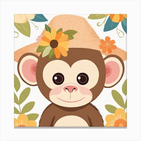 Floral Baby Monkey Nursery Illustration (16) Canvas Print