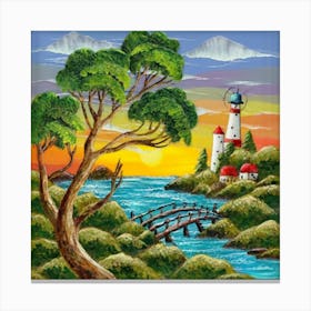 Highly detailed digital painting with sunset landscape design 6 Canvas Print