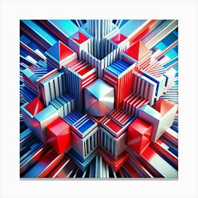 Abstract Metallic Geometric Structure With Red, Blue, And Silver Elements 1 Canvas Print