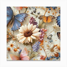 Victorian Era Butterflies And Flowers 1 Canvas Print