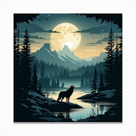 Illustration Of A Wolf Emitting A Howl In A Us Wilderness Scene Combines Elements Of Wyoming Utah (4) Canvas Print