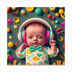 Baby Listening To Music 4 Canvas Print