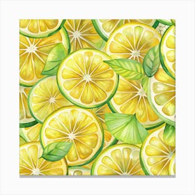 Watercolor Lime Slices With Leaves Canvas Print