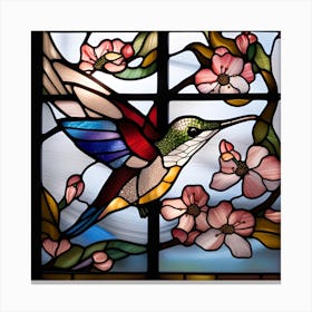 Stained Glass Hummingbird with cherry blossoms Canvas Print