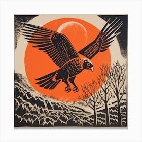 Retro Bird Lithograph Eurasian Sparrowhawk 2 Canvas Print