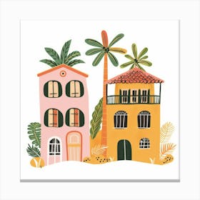 Palm Trees And Houses Canvas Print