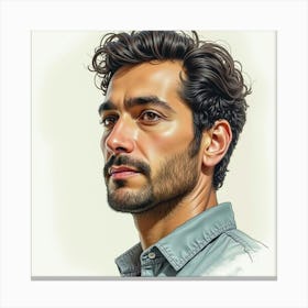 Spanish Man With A Thoughtful Gaze, Watercolor With Soft, Subdued Hues 1 Canvas Print