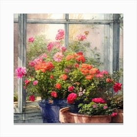 Watercolor Greenhouse Flowers 21 Canvas Print