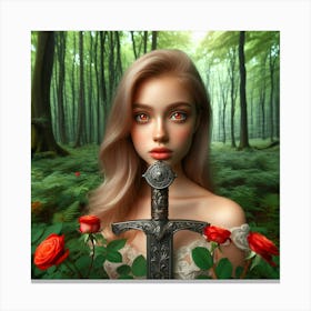Fantasy Girl With Sword In The Forest Canvas Print