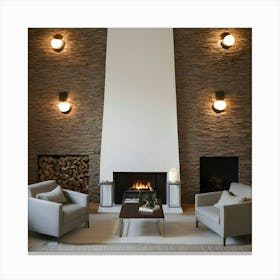 Modern Living Room With Fireplace 26 Canvas Print