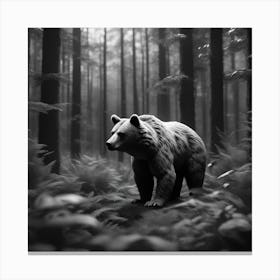 Black And White Bear In The Forest Canvas Print