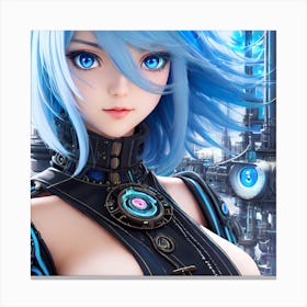 Surreal sci-fi anime cyborg limited edition 10/10 different characters Blue Haired Waifu Canvas Print