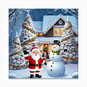 Santa Claus And Snowman Canvas Print