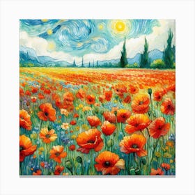 Flowers and sun van Gogh style Canvas Print