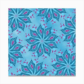 Snowflakes Flower Mandala Nature Blue Sketch Drawing Canvas Print