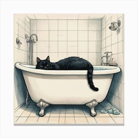 Black Cat In Bathtub Canvas Print