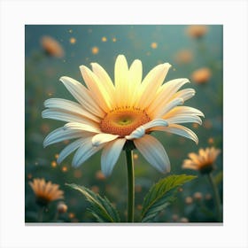 A Radiant Daisy With Petals Of Flowing, Iridescent Ribbons In A Dreamlike Meadow Canvas Print