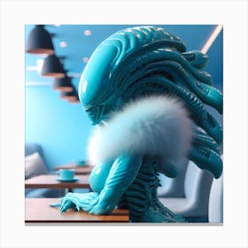 Alien In Coffee Shop 1 Canvas Print