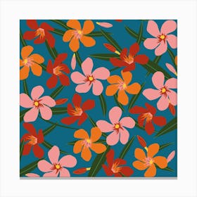 Pink red orange oleander on blue Canvas Print