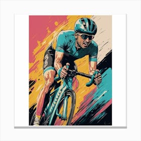 A contemporary and vibrant art print featuring a close-up portrait of a cyclist in motion, capturing the dynamic energy of urban cycling culture. This modern and visually impactful art print is ideal for fitness enthusiasts and those who appreciate the fusion of athleticism and artistic expression in home decor. Canvas Print